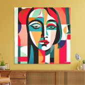 KLEURRIJKE PICASSO STIJL KUBIST PORTRET VROUW CANVAS AFDRUK (Insitu (Woonkamer))