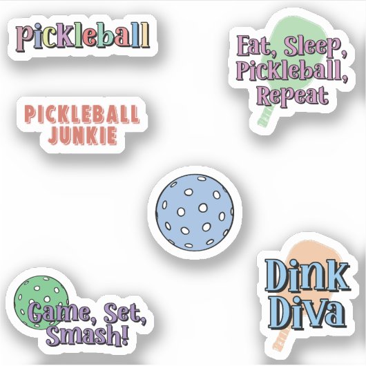 Kleurrijke Pickleball Player Sticker Pack (Voorkant)