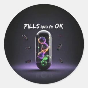 Kleurrijke Pil koele medicatie trendy ontwerp Ronde Sticker