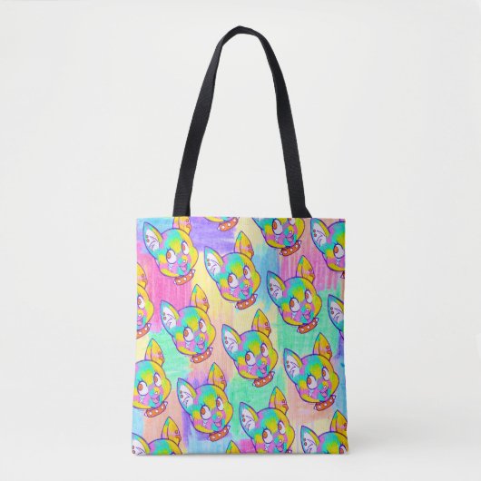 Kleurrijke Pinata Kitten Doodle Dreamcore Kidcore Tote Bag (Voorkant)
