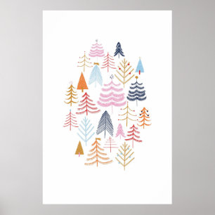 Kleurrijke Pine Tree Christmas Drawing Poster