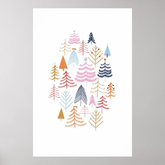 Kleurrijke Pine Tree Christmas Drawing Poster (Voorkant)