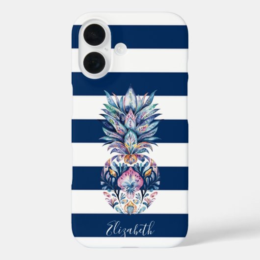 Kleurrijke Pineapple ,Navy Blauw Gestreept Case-Mate iPhone Case (Achterkant)