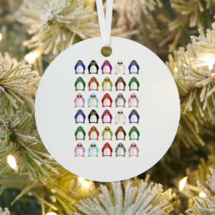 Kleurrijke Pinguïn Patroon Moderne Kerstboom Metalen Ornament