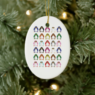 Kleurrijke Pinguïn Patroon Mooie Kerstboom Decorat Keramisch Ornament