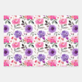 Kleurrijke Pinks en Paarse Waterverf Bloemen Inpakpapier Vel (Voorkant 3)