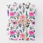 Kleurrijke Pinks en Paarse Waterverf Bloemen Inpakpapier Vel (In situ)