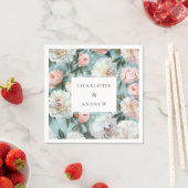 Kleurrijke, pioenenbloemen, bruiloft servet (Insitu)