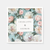 Kleurrijke, pioenenbloemen, bruiloft servet (Voorkant)