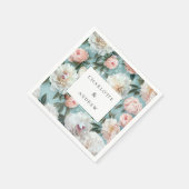 Kleurrijke, pioenenbloemen, bruiloft servet (Hoek)