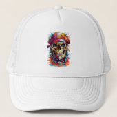 Kleurrijke piratenschedel trucker pet (Voorkant)