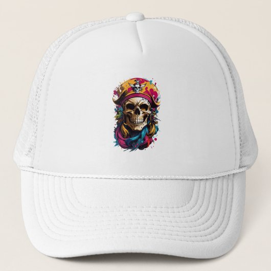 Kleurrijke piratenschedel trucker pet (Voorkant)