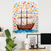 Kleurrijke Piratenschip Art Poste Poster (Thuiskantoor)