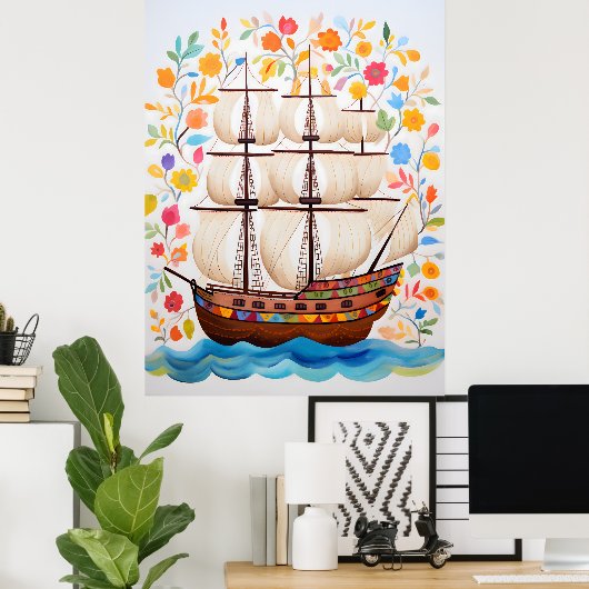 Kleurrijke Piratenschip Art Poste Poster (Thuiskantoor)