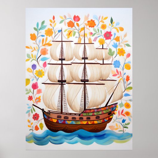 Kleurrijke Piratenschip Art Poste Poster (Voorkant)