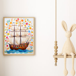 Kleurrijke Piratenschip Kunstposter Poster
