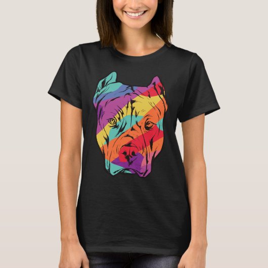 Kleurrijke Pit Bull Pit Bull Head T-shirt (Voorkant)