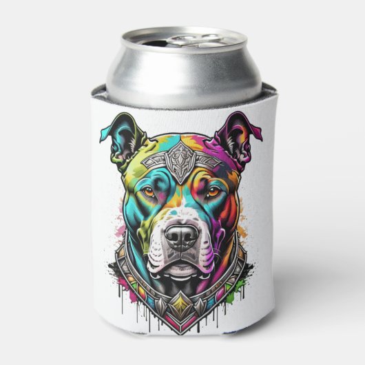 kleurrijke pitbull blikjeskoeler (Blikje Voorkant)