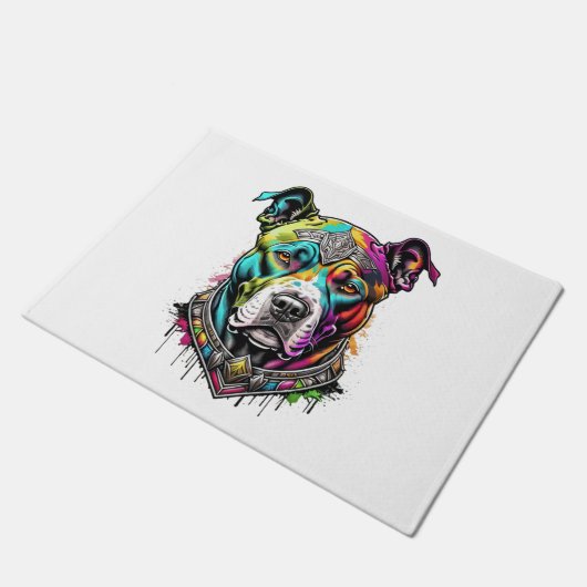 kleurrijke pitbull deurmat (Schuin)