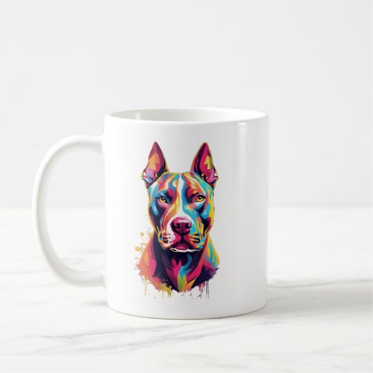 Kleurrijke Pitbull Mok – Levendig Pop Art Hondenon (Links)