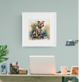 Kleurrijke pitbull zittend op skateboard poster