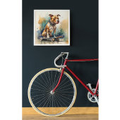 Kleurrijke pitbull zittend op skateboard poster