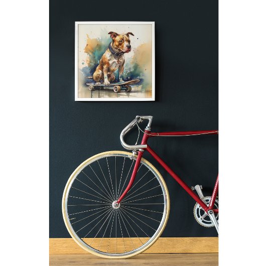 Kleurrijke pitbull zittend op skateboard poster