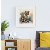 Kleurrijke pitbull zittend op skateboard poster