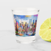 Kleurrijke Pittsburgh Skyline Abstracte kunst Shot Glas (Voorkant)