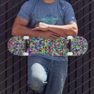 Kleurrijke Pixel Vierkanten Achtergrondpatroon Persoonlijk Skateboard