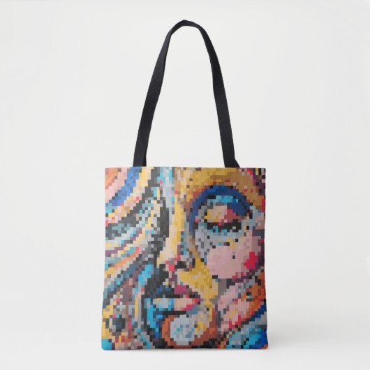 Kleurrijke pixels vormen een modern, gedurfd gezic tote bag (Voorkant)