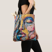 Kleurrijke pixels vormen een modern, gedurfd gezic tote bag (Dichtbij)
