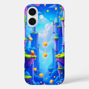 Kleurrijke pixelwereld met drijvende platforms mun iPhone 16 hoesje
