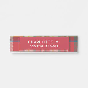 Kleurrijke Plaid Classic gepersonaliseerde rode le Deurbordje