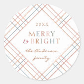 Kleurrijke Plaid Merry & Bright familienaam Ronde Sticker (Voorkant)