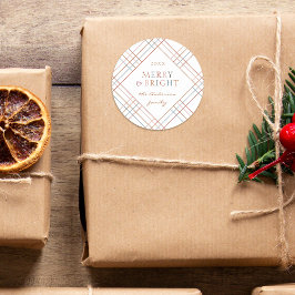 Kleurrijke Plaid Merry & Bright familienaam Ronde Sticker