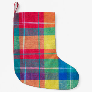 kleurrijke plaid textuur. Achtergrond kleding Kleine Kerstsok