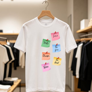 Kleurrijke plaknotities positieve motivatie kunst t-shirt