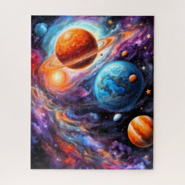 Kleurrijke planeten en geringde planeetruimte legpuzzel