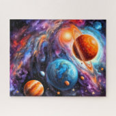 Kleurrijke planeten en geringde planeetruimte legpuzzel (Horizontaal)