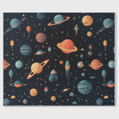 Kleurrijke planeten en ruimteontwerp. cadeaupapier (Vlak)