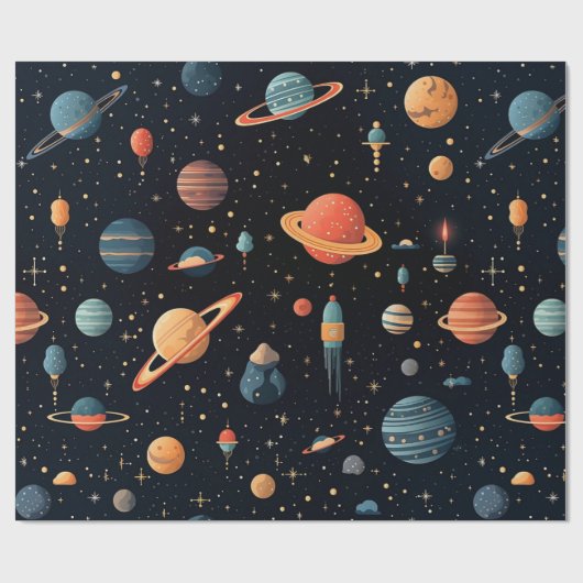 Kleurrijke planeten en ruimteontwerp. cadeaupapier (Vlak)