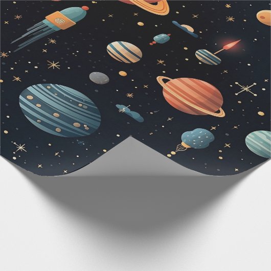 Kleurrijke planeten en ruimteontwerp. cadeaupapier (Hoek)