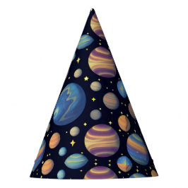 Kleurrijke planeten en sterren in de buitenruimte feesthoedjes