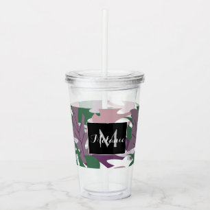 Kleurrijke Plantblad Naam Monogram Acryl Drinkbeker