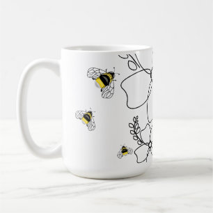 Kleurrijke planten en hommel waterverf ontwerp koffiemok