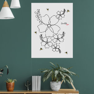 Kleurrijke planten en hommel waterverf ontwerp poster