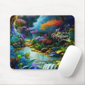 Kleurrijke Planten en Peaceful Waterfall Garden Muismat (Met muis)