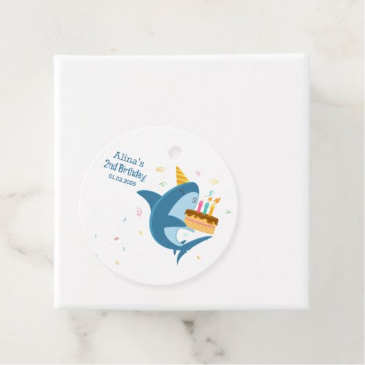 Kleurrijke platte eenvoudige Baby haaien verjaarda Bedankjes Labels (In situ)