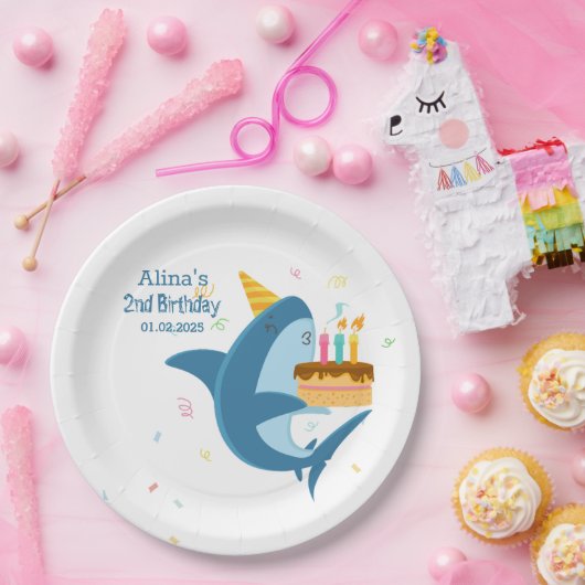 Kleurrijke platte eenvoudige Baby haaien verjaarda Papieren Bordje (Feest)